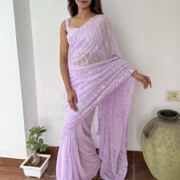 Saree Mall Purple Embellished Saree With Unstitched Blouse image 3