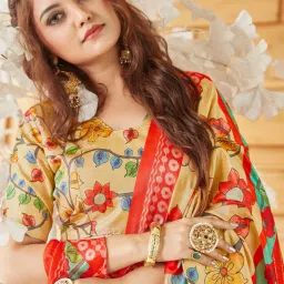 Saree Mall Orange Printed Saree With Unstitched Blouse image 3