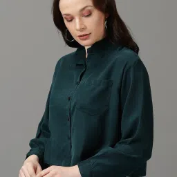 showoffff SHOWOFF Teal Cotton Regular Fit Shirt image 3