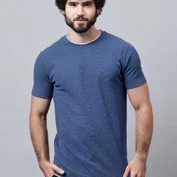 Cantabil Blue Regular Fit Texture T-Shirt image 1