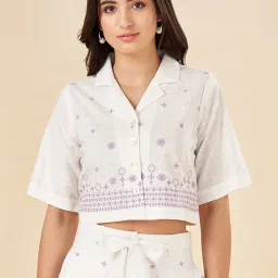 Akkriti by Pantaloons Snow White Embroidered Crop Shirt image 1