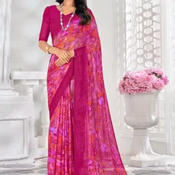 Satrani Pink Printed Saree With Unstitched Blouse image 1