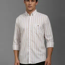 Louis Philippe White Cotton Slim Fit Striped Shirt image 1
