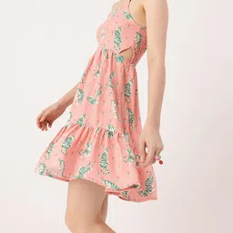 DressBerry Holiday Glam Printed Shoulder Straps Smocked Cut-Outs A-line Dress-image-11