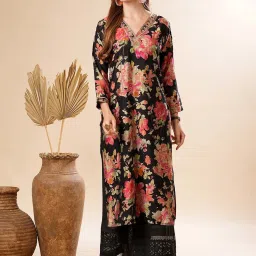 Fashor Black Printed Straight Kurta image 1