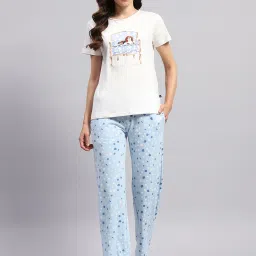 Monte Carlo White & Sky Blue Graphic Print T-Shirt With Pyjamas image 1