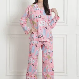 Secret Wish Baby Pink Printed Shirt With Pyjama image 1