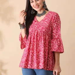Globus Pink & White Cotton Floral Print Tunic image 1