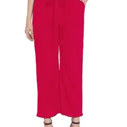 PATRORNA Dark Pink Mid Rise Relaxed Fit Paperbag Culottes Trousers-image-17