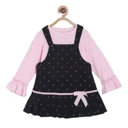 MINIKLUB Kids Black & Lilac Cotton Printed Full Sleeves Dress Set-picture-13