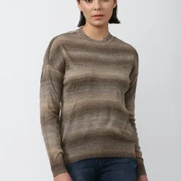 Van Heusen Brown Cotton Solid Sweater image 1