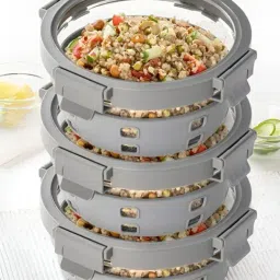 Borosil Transparent 620ml Round Glass Food Storage Container with Air Tight Lid (3 Piece)-picture-12