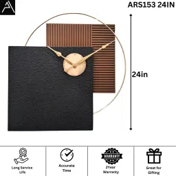 ARTYPILLAR 24In Square Wooden Groove and Coral Pattern Work and Golden Ring Wall Clock image 3