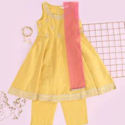 Akkriti by Pantaloons Girls Banana Cream Kurta Sets-picture-3