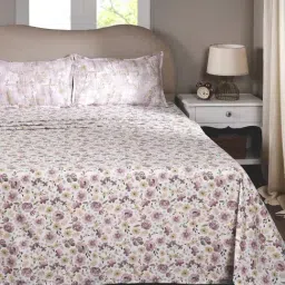 Maspar Petalyn Pink Cotton Floral 300 TC Double Flat Bedsheet with 2 Pillow Cases image 2