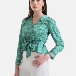 Kazo Green Printed Peplum Top image 3