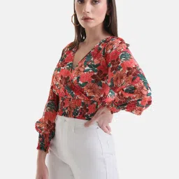 Kazo Smocked Overlapped Printed Blouse image 3