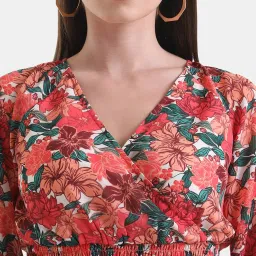 Kazo Smocked Overlapped Printed Blouse image 5