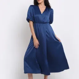 SHAYE Blue Polyester Solid A-Line Dress image 4