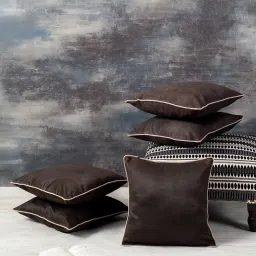 Nestroots Solid Black Silk Cushion Covers - Set of 5 image 1