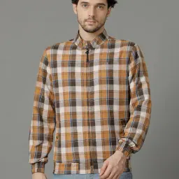 CAVALLO by Linen Club Brown Regular Fit Check Cotton Linen Jacket-picture-39