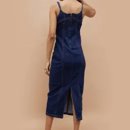 Ginger By Lifestyle Mid Blue Cotton Regular Fit Dress image 2