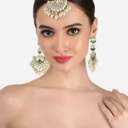 Zaveri Pearls Green Meenakari Lotus Design Kundan Earring & Maangtikka Set-ZPFK12216-image-40
