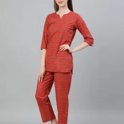 Jaipur Kurti Red Printed Short Kurta With Pyjamas image 4