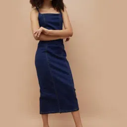 Ginger By Lifestyle Mid Blue Cotton Regular Fit Dress image 3