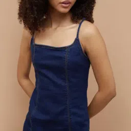 Ginger By Lifestyle Mid Blue Cotton Regular Fit Dress image 4