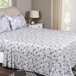 Maspar Petalyn Blue Cotton Floral 300 TC Single Flat Bedsheet with 1 Pillow Case-picture-31