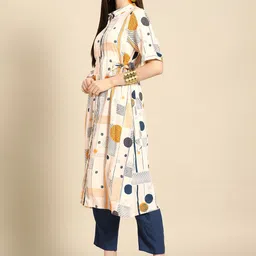 Anouk Women White Quirky Printed Shirt-Collar Pure Cotton Kurta with Trousers-picture-31