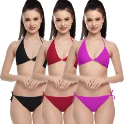 FIMS Maroon & Black Plain Bra Panty Sets - Pack Of 3-image-66