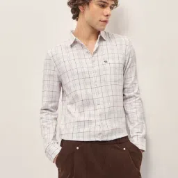 The Bear House White Cotton Slim Fit Checked Shirt-picture-34