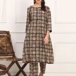 Folksong By W Black Cotton Regular Fit Printed Kurta Set-image-25