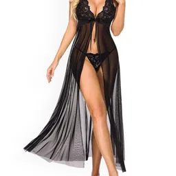 Beera Women Lace Shoulder Straps Baby Doll Night Dress-image-6