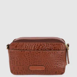 Hidesign Tan Animal Textured Leather Structured Sling Bag image 3