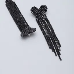 StyleCast Rhinestone Studded Tasselled Heart Shaped Drop Earrings image 5