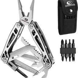 MOSSY OAK Multi-functional Pliers, 21-in-1 Outdoor Multi-Tool, Knife, Wire Cutter, Saw, Can Opener, Bottle Opener, Screwdriver Bit, Spring and Pouch Included, Locking image 1