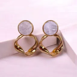 VATIYAANA Jewels Gold Plated Contemporary Shaped Drop Earrings-picture-32