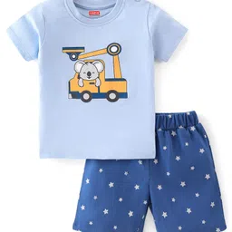 Babyhug Cotton Single Jersey Knit Half Sleeves Night Suit Koala Print - Blue-picture-38