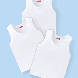 Babyhug 100% Cotton Knit Sleeveless Sando Pack of 3 - White-picture-27