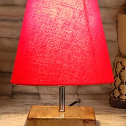 Devansh Cotton Square Natural Wood Table Lamp - Red-picture-27