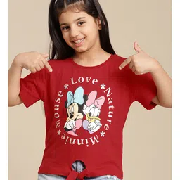 Kidsville Cotton Mickey & Friends Featuring Half Sleeves Minnie Mouse & Daisy Printed Tee - Red-picture-19