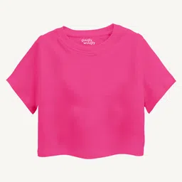 Guugly Wuugly Pure Combed Cotton Half Sleeves Solid Skin Friendly Crop Top - Pink-picture-28