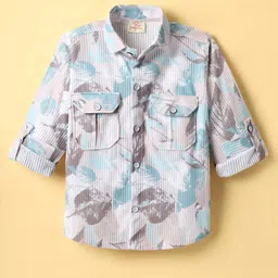Rikidoos Full Sleeves Leaves Printed Shirt - Sea Green-picture-36