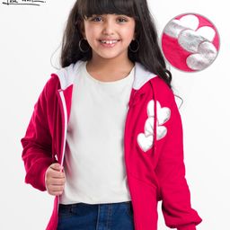 arias by lara dutta Arias 100% Cotton Fleece Knit Full Sleeves Hooded Sweatjacket With Foil Puffed Heart Patch - Dark Pink-picture-32