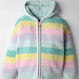 Pine Kids Knit Full Sleeves Hooded Front Open Sweater with Color Block Design - Multicolor-picture-23