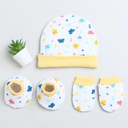 BUMZEE Cotton Knit Cap Mitten & Booties Set with Butterfly Print Yellow - Diameter 9 cm-image-30
