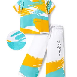 OLLINGTON ST. 100% Cotton Knit Half Sleeves Abstract Printed Top & Knit Culotte Set - White-picture-19